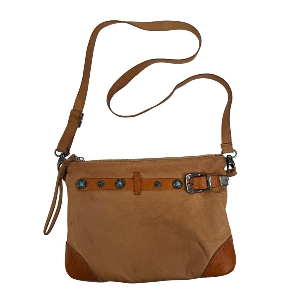 GIORGIA MILANI Crossbody‎ Bag Purse Shoulder Tan Italian Leather Western Conchos